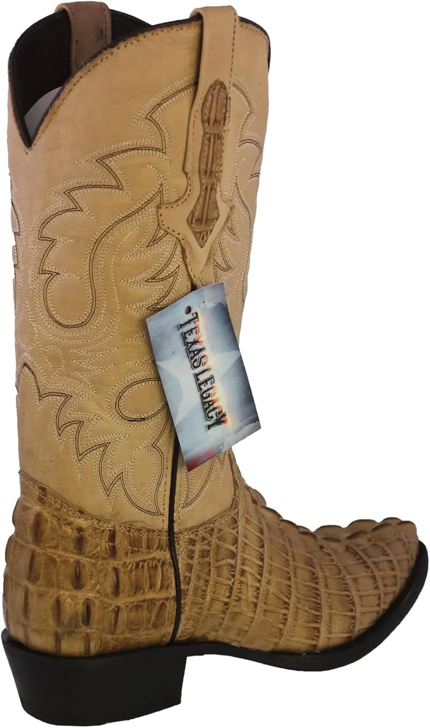 Texas Legacy Mens Sand Western Leather Cowboy Boots Crocodile Tail Print J Toe