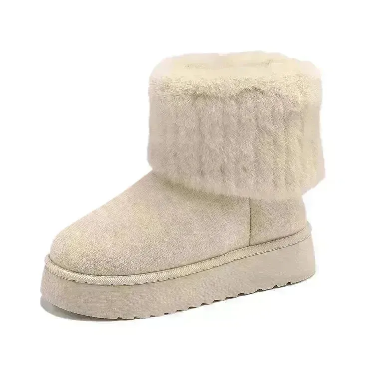 Thick-soled Plush Snow Boots Winter Warm Mid-tube Furry Cotton Shoes For Women Short Boot