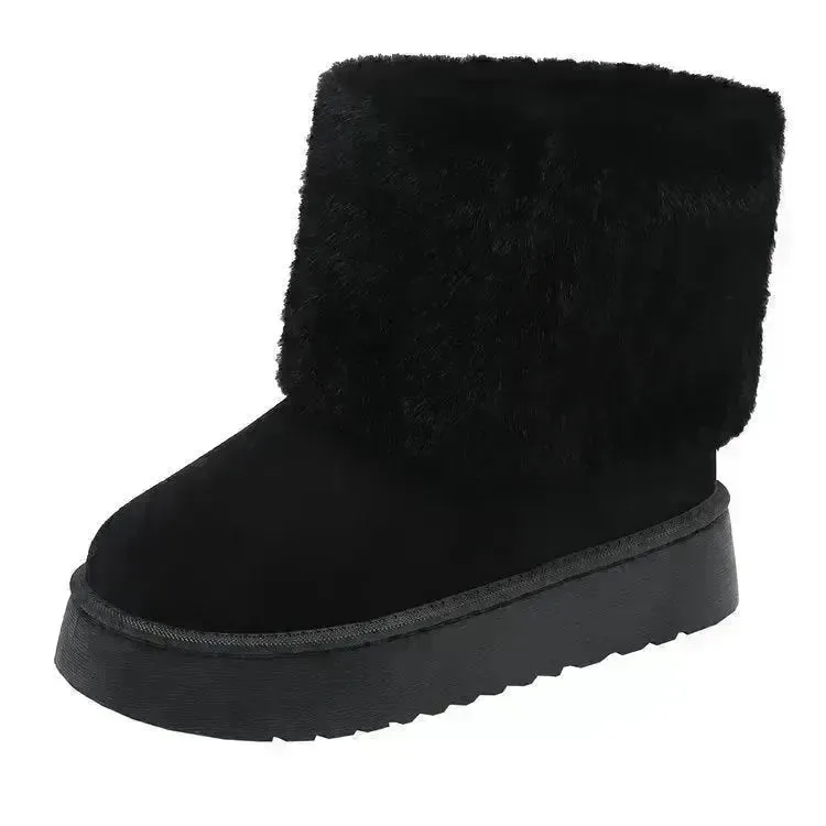 Thick-soled Plush Snow Boots Winter Warm Mid-tube Furry Cotton Shoes For Women Short Boot