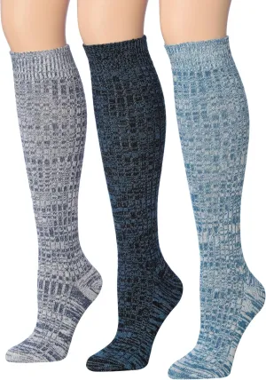 Tipi Toe Women's 3 Pairs Ragg Marled Ribbed over the calf/knee high Wool-Blend Boot Socks