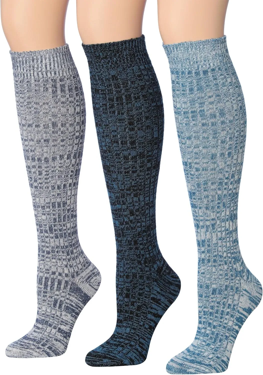 Tipi Toe Women's 3 Pairs Ragg Marled Ribbed over the calf/knee high Wool-Blend Boot Socks