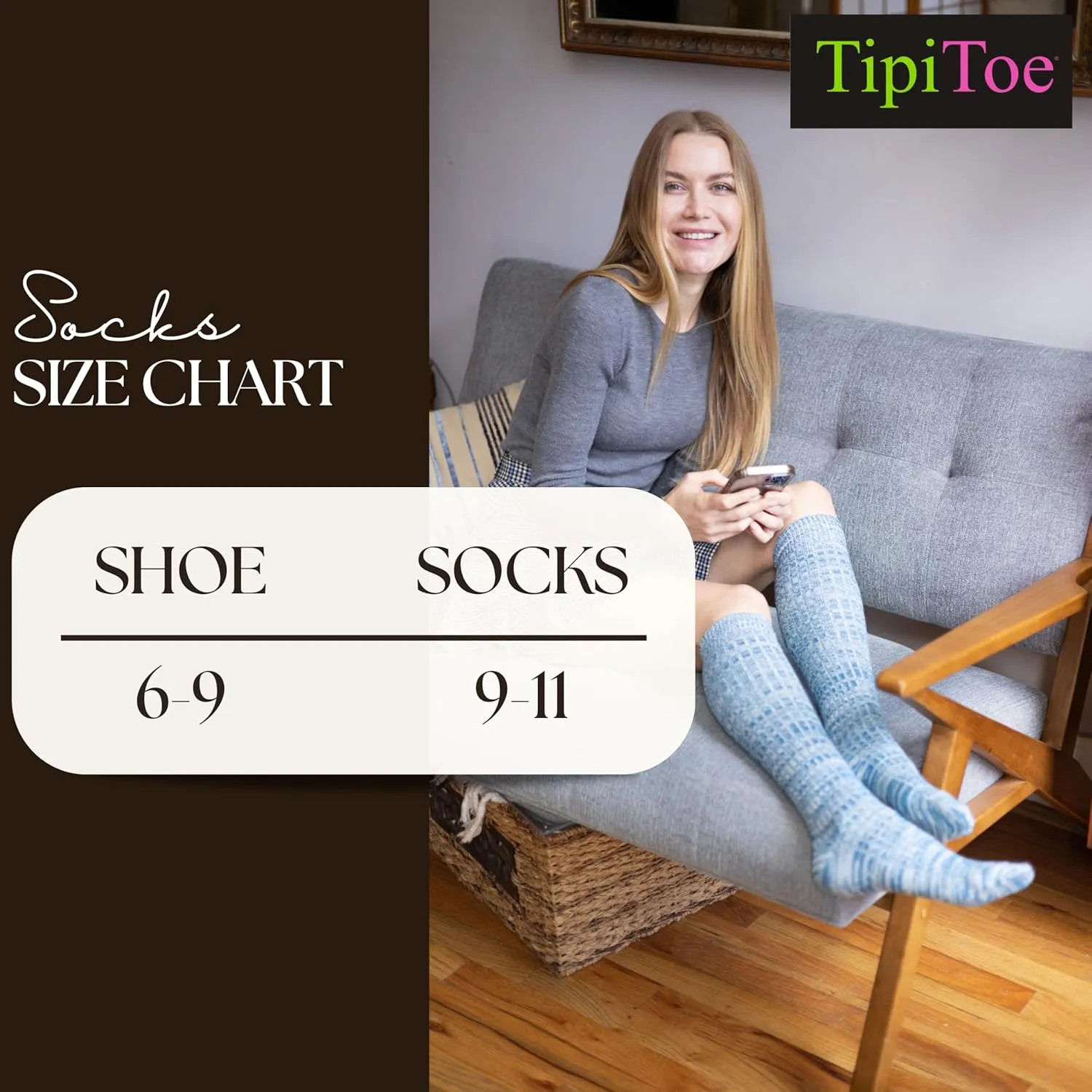 Tipi Toe Women's 3 Pairs Ragg Marled Ribbed over the calf/knee high Wool-Blend Boot Socks