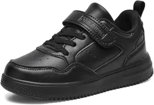 Toddler Boys Girls Slip On Sneakers Lightweight Breathable Athletic Running Sneakers Uniform Low Top Sneakers Little Kid Unisex Walking Shoes Lazy Shoes with Hook and Loops, C-black Pu