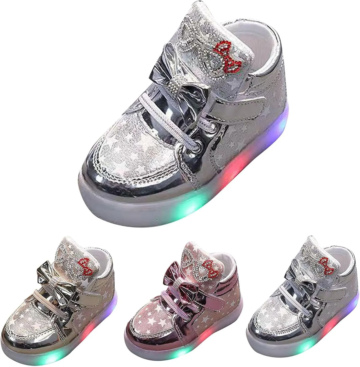 Toddler Flat Lights up Sneakers Gold Hook Loop Glitter First Walking Sport Shoes Baby Infant Newborn Slip On Casual Shoes