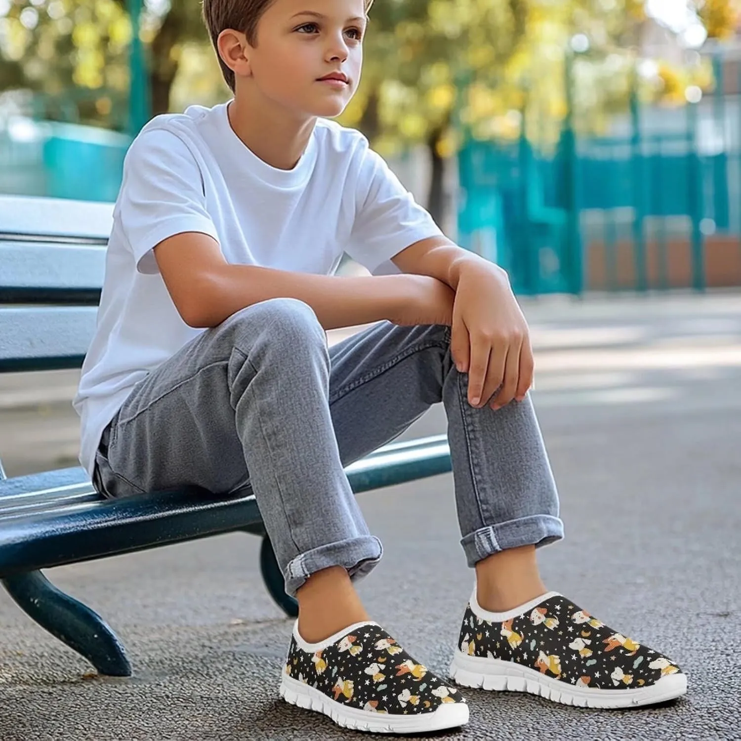 TODIYADDU Soccer Basketball Sports Lover Shoes for Boys Athletic Slip On Sneakers, White