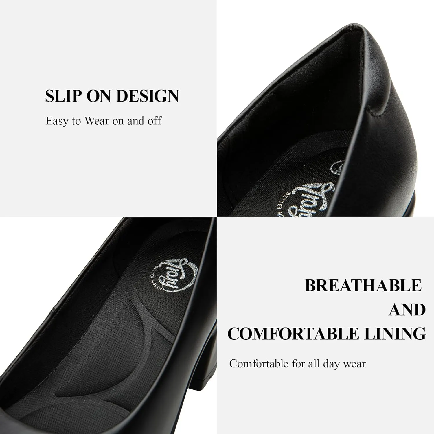 Trary Women's Chunky Low Block Heels Slip on Pumps,Comfortable Classic Closed Round Toe Work Dress Wedding Office Lady Pumps Shoes