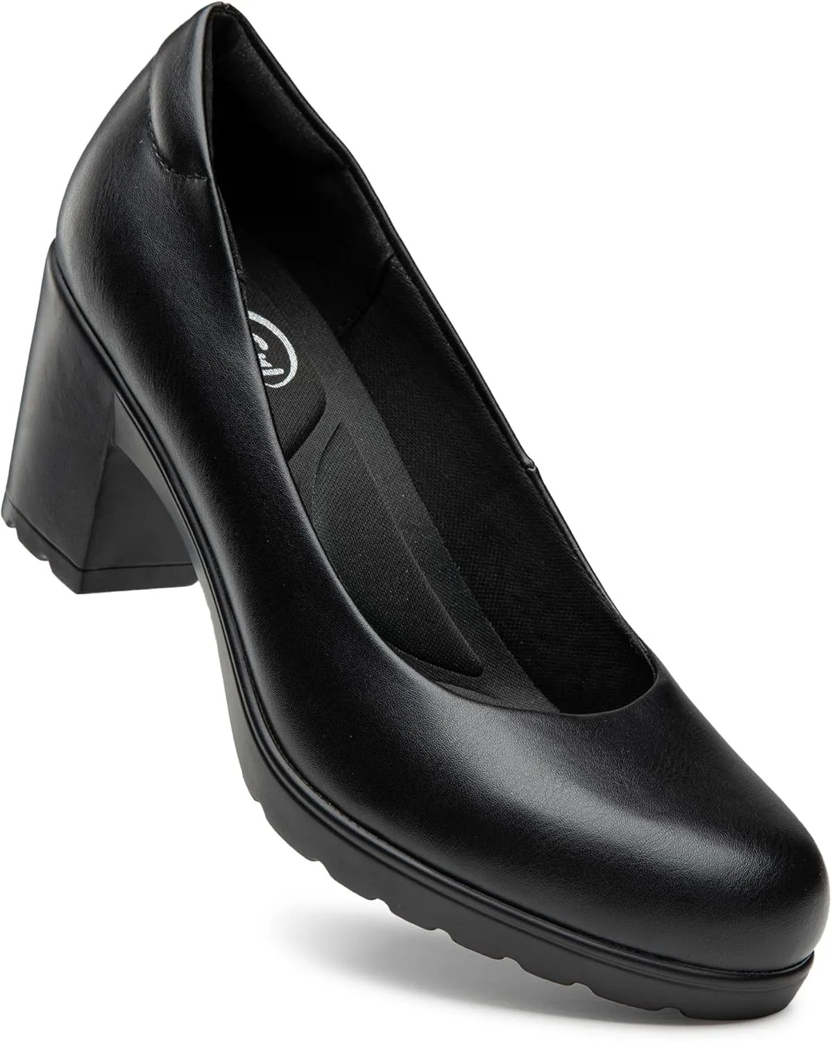 Trary Women's Chunky Low Block Heels Slip on Pumps,Comfortable Classic Closed Round Toe Work Dress Wedding Office Lady Pumps Shoes