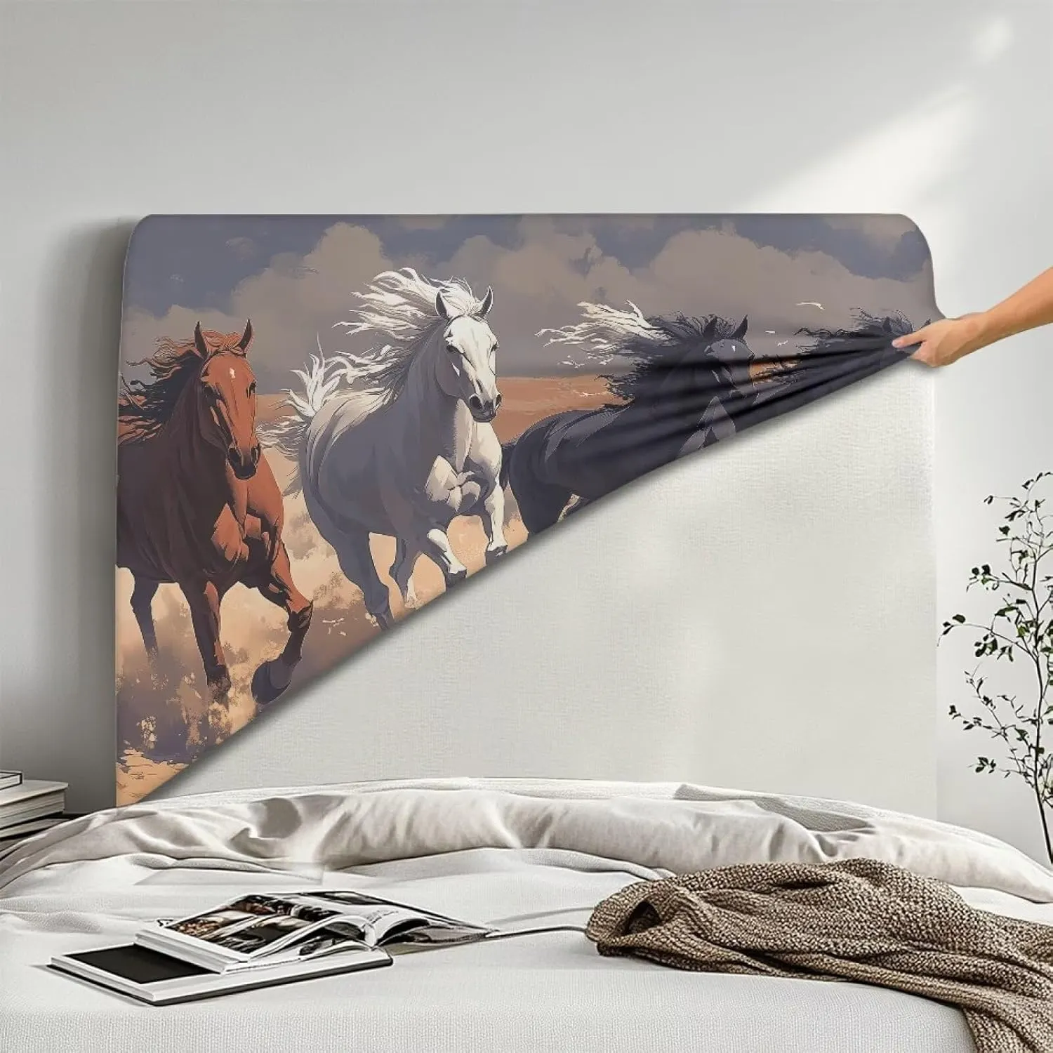 Triba Twin Headboard Cover Slip Washable Bed Headboard Cover for Bed Horse Stretch Polyester Headboard Cover Soft Fabric Headboard Slip Cover Easy to Clean Headboard Protector