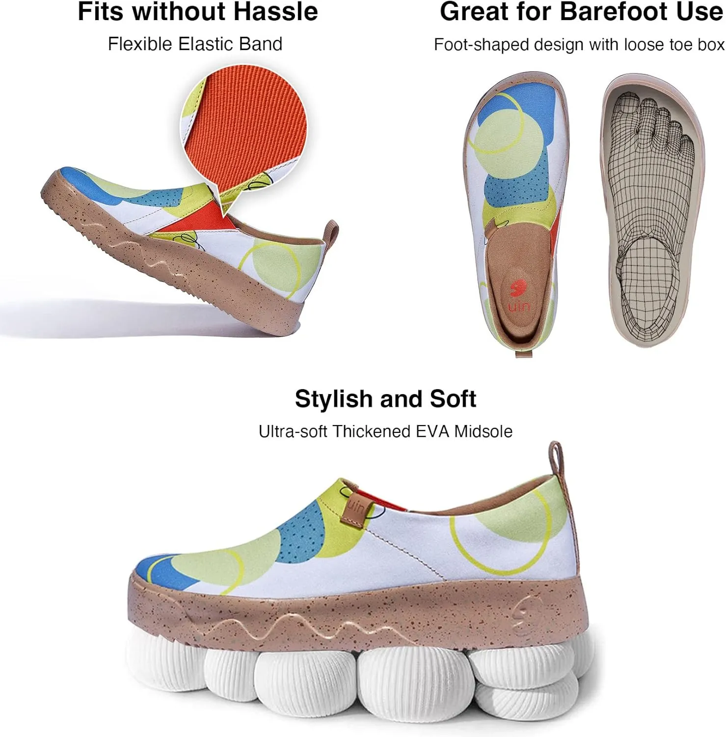 UIN Women's Art Travel Walking Shoes Slip On Casual Lightweight Wide Toe Fashion Sneaker Toledo Ⅸ