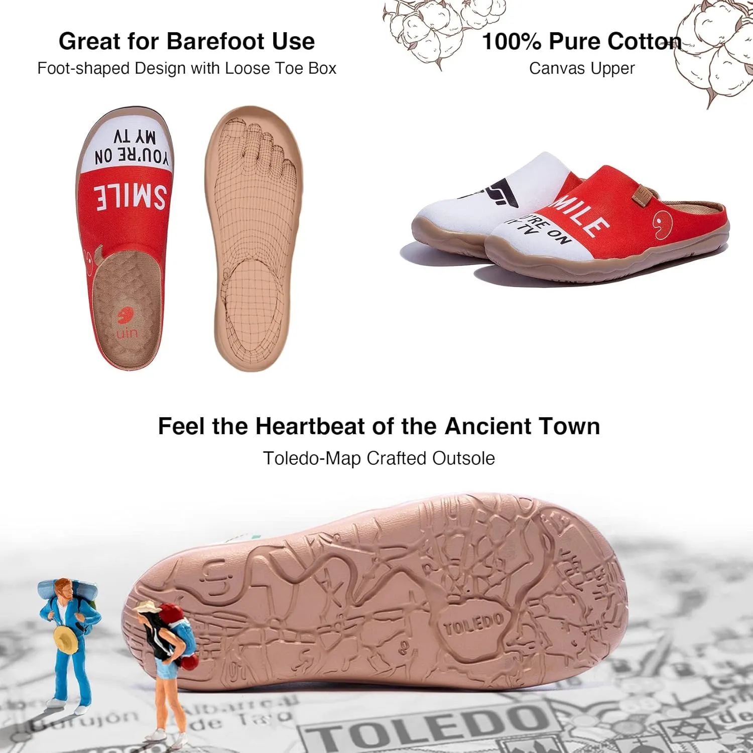 UIN Women's Wide Toe Mules Comfortable Lightweight Casual Art Painted Slip On Travel Shoes Malaga