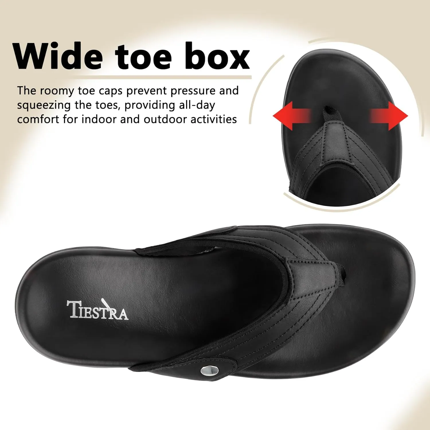Ultra Soft Cushion Beach Flip Flops with Arch Support Thick Sport Sandals for Men Comfort Casual Thong Sandal Slip On Indoor Outdoor Durable Outsole, Water Friendly