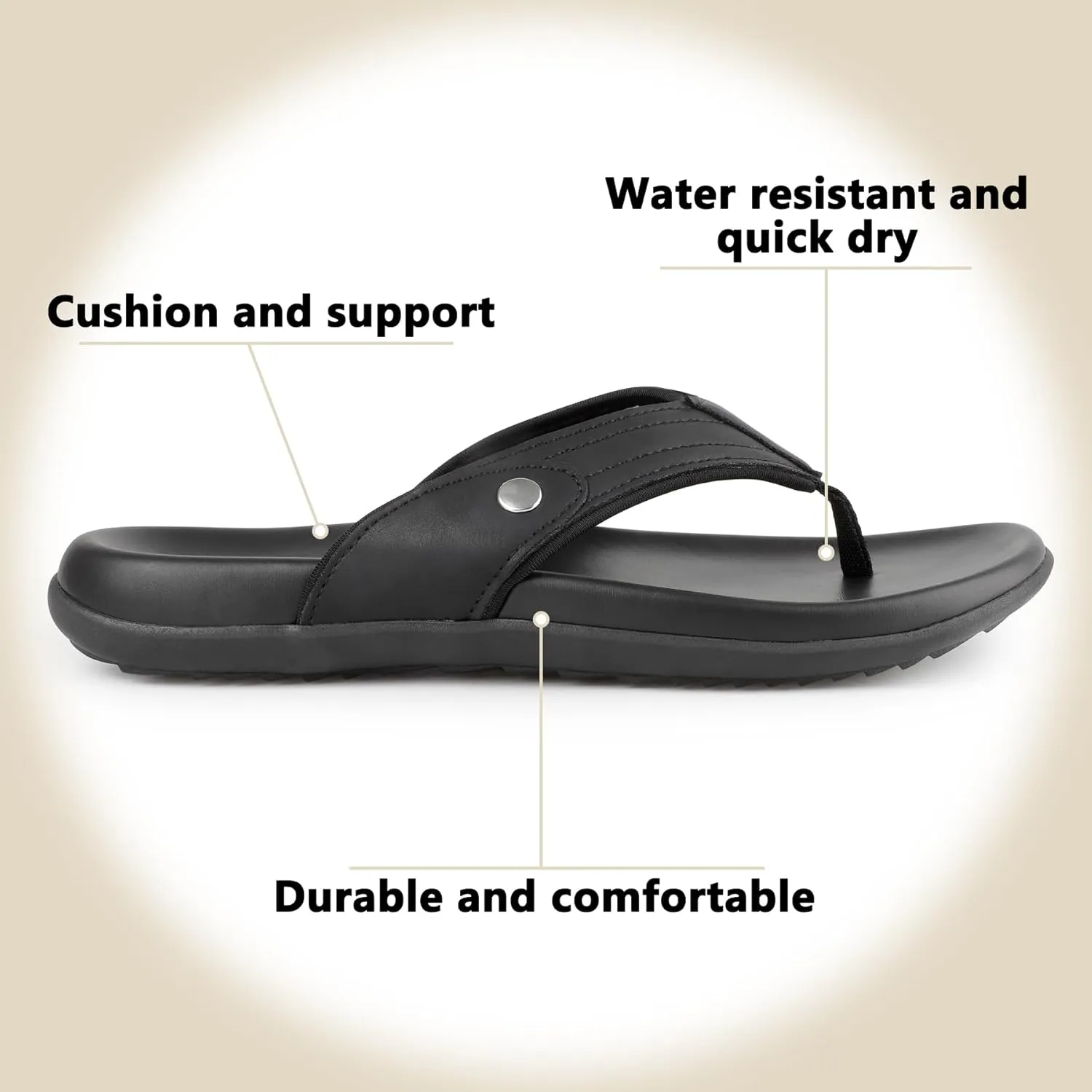 Ultra Soft Cushion Beach Flip Flops with Arch Support Thick Sport Sandals for Men Comfort Casual Thong Sandal Slip On Indoor Outdoor Durable Outsole, Water Friendly