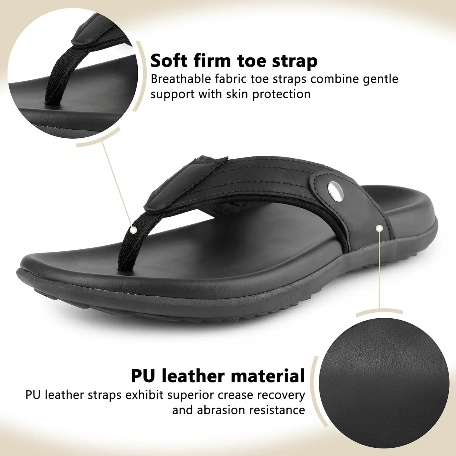 Ultra Soft Cushion Beach Flip Flops with Arch Support Thick Sport Sandals for Men Comfort Casual Thong Sandal Slip On Indoor Outdoor Durable Outsole, Water Friendly