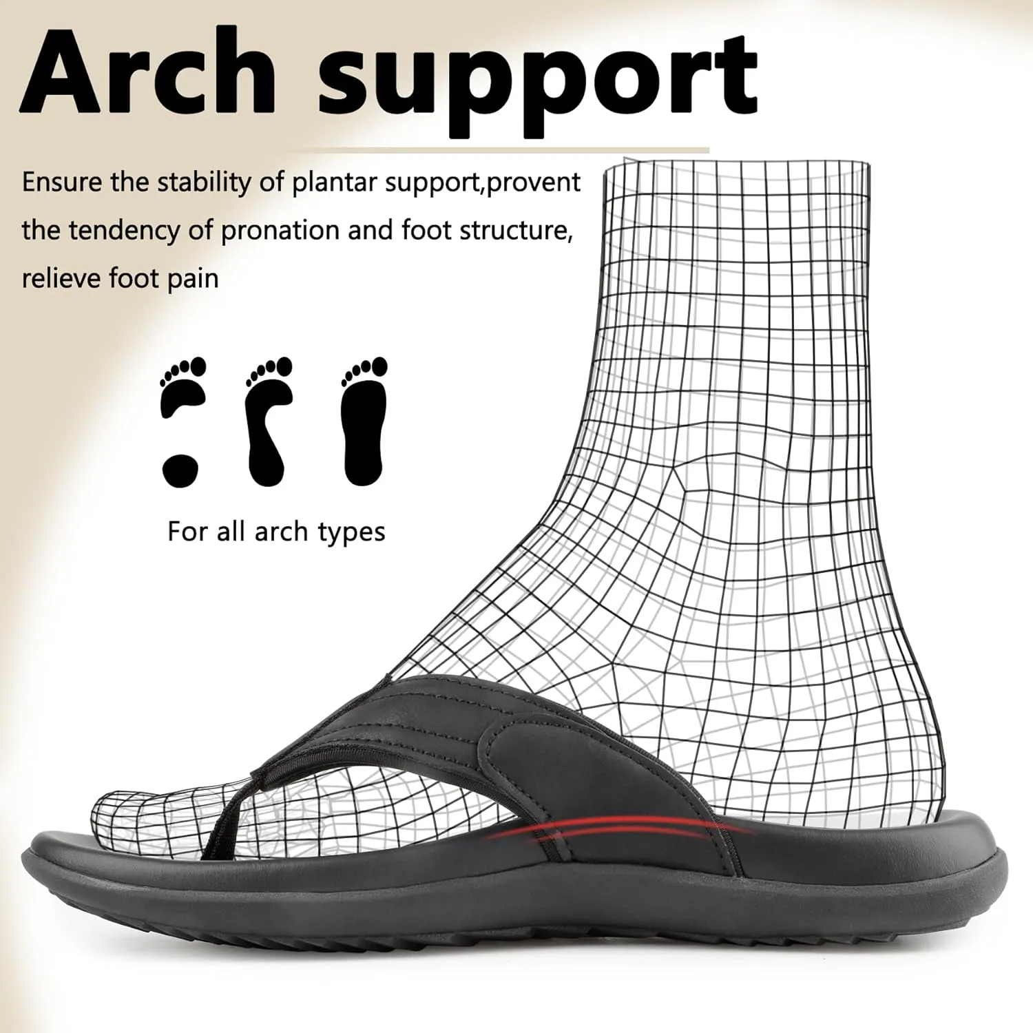Ultra Soft Cushion Beach Flip Flops with Arch Support Thick Sport Sandals for Men Comfort Casual Thong Sandal Slip On Indoor Outdoor Durable Outsole, Water Friendly
