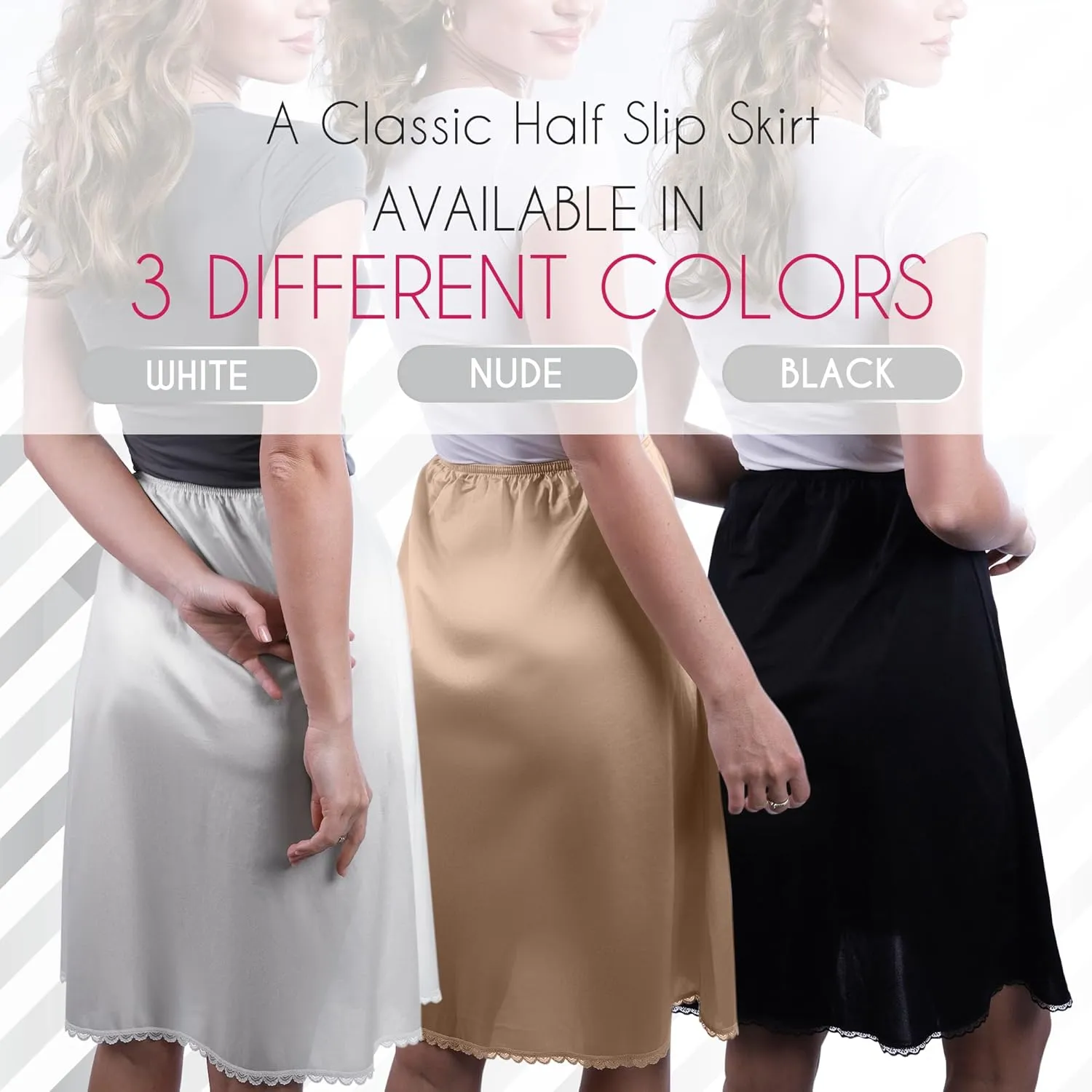Valair Classic Short and Long Half Slip Skirt for Ladies and Girls - Slight Flair - Anti Static - Ranges 14" Till 34"
