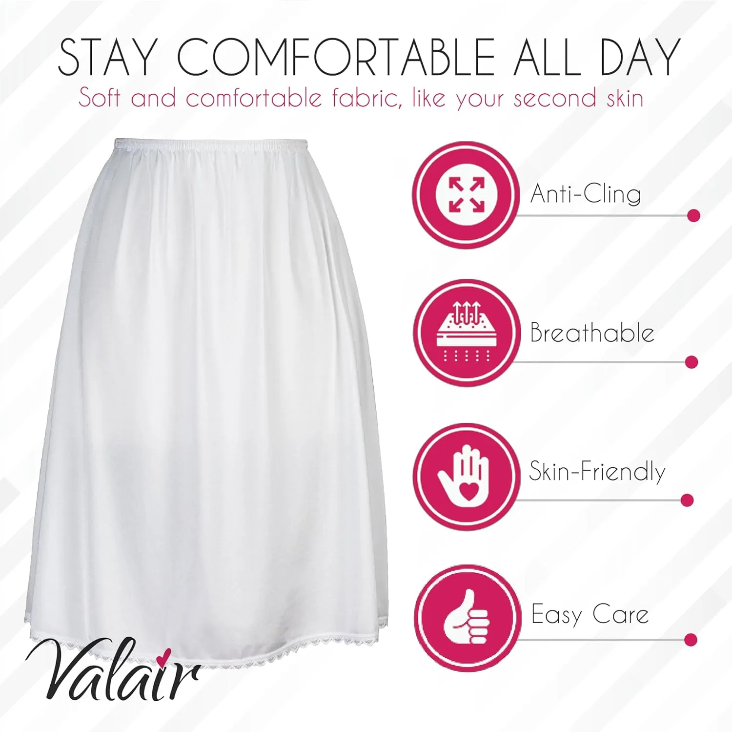 Valair Classic Short and Long Half Slip Skirt for Ladies and Girls - Slight Flair - Anti Static - Ranges 14" Till 34"