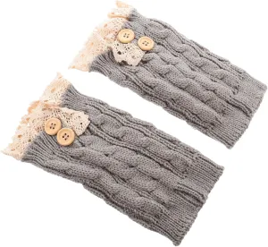 VANZACK 1 Pair Twisted Wool Knitted Boot Covers with Lace Trim Stylish Ankle Warmers for Winter Autumn Comfortable Skin Friendly Short Socks for Women