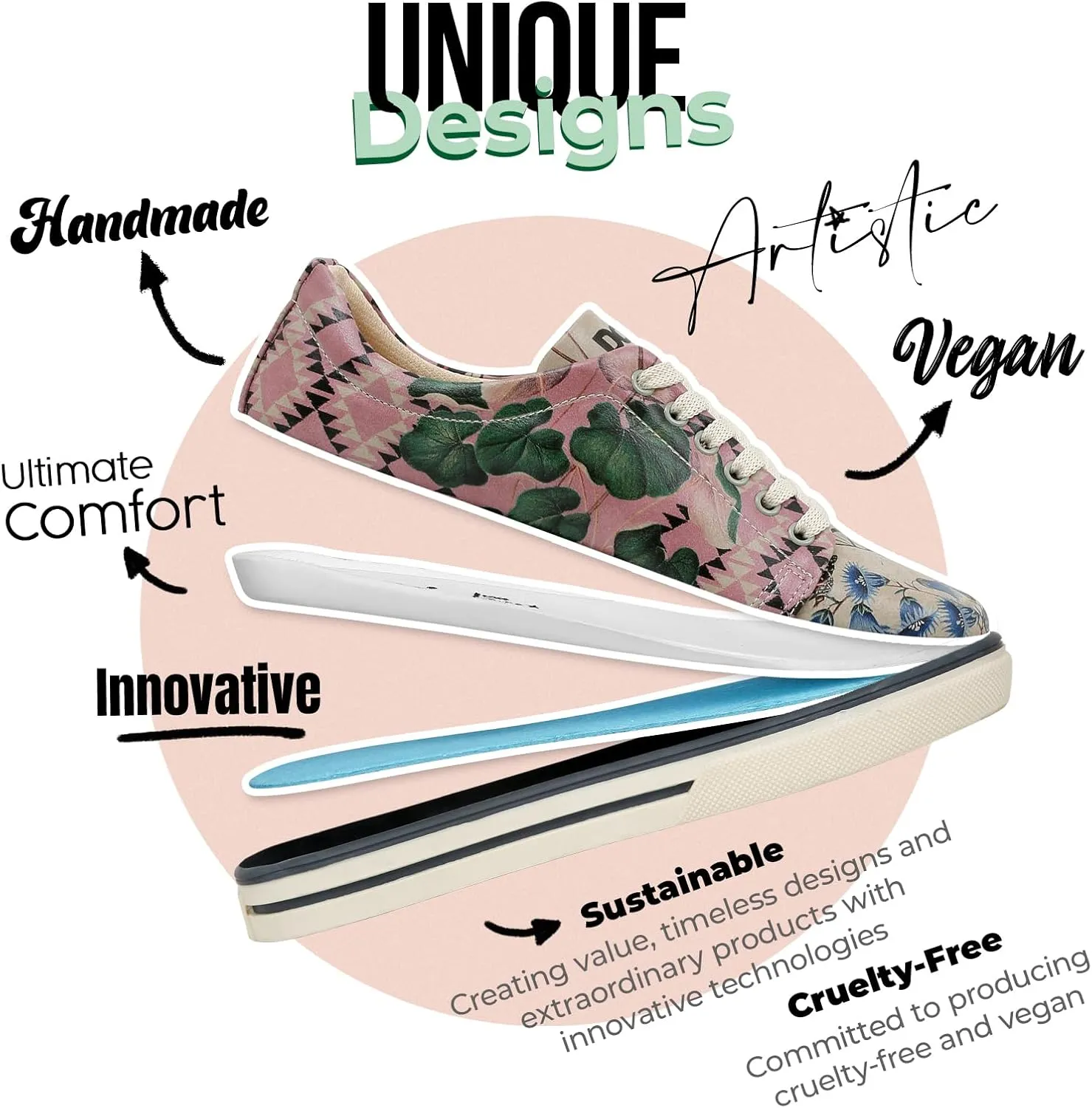 Vegan Leather Sneakers for Women - Handmade and Unique Design Fashion Sneakers for Women