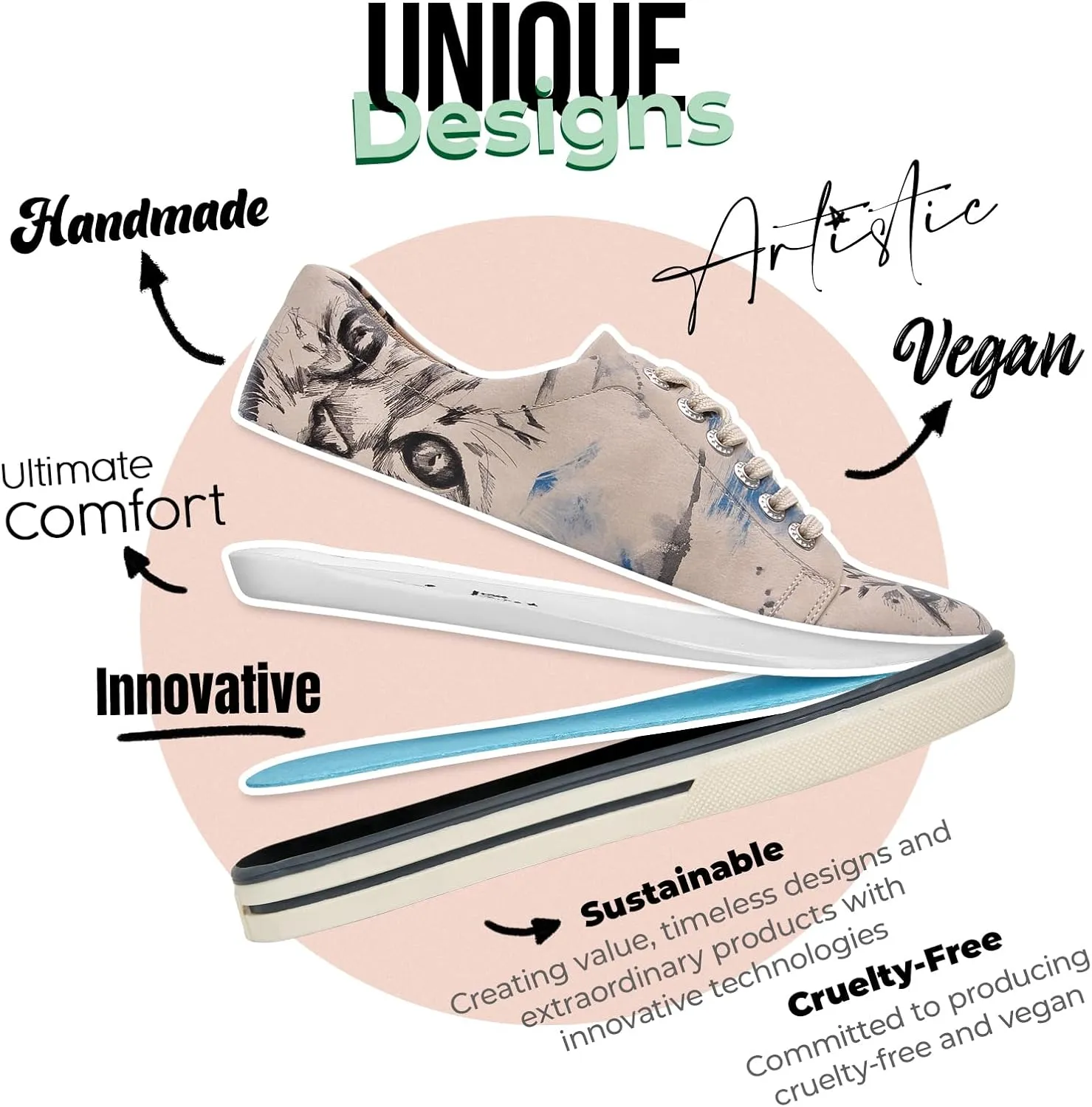 Vegan Leather Sneakers for Women - Handmade and Unique Fashion Sneakers for Women