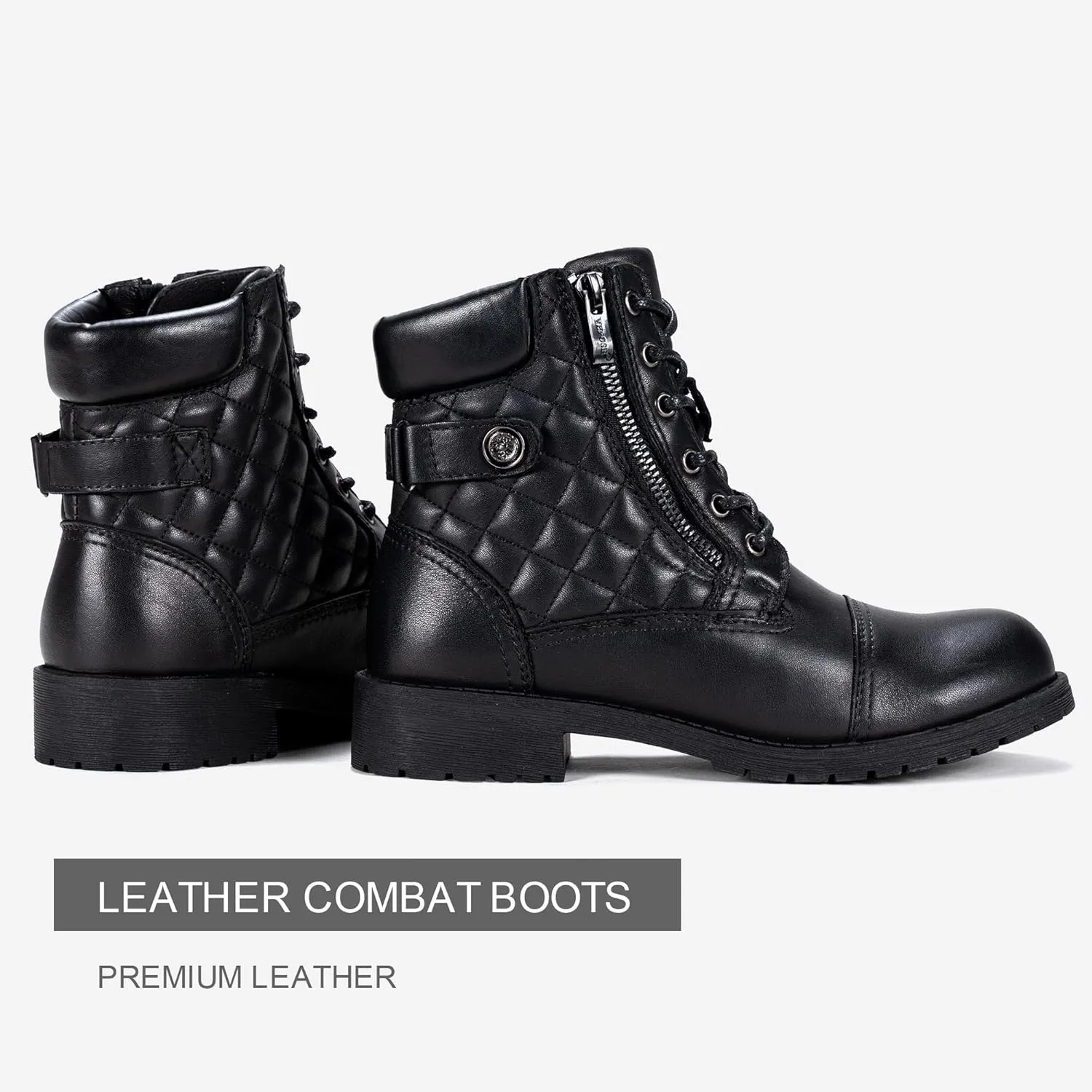 Vepose Women's Combat Ankle Boots, Lace up Comfortable Booties Low Heel