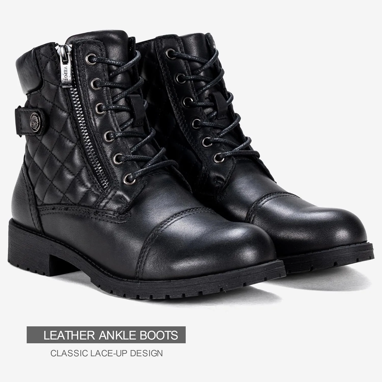 Vepose Women's Combat Ankle Boots, Lace up Comfortable Booties Low Heel