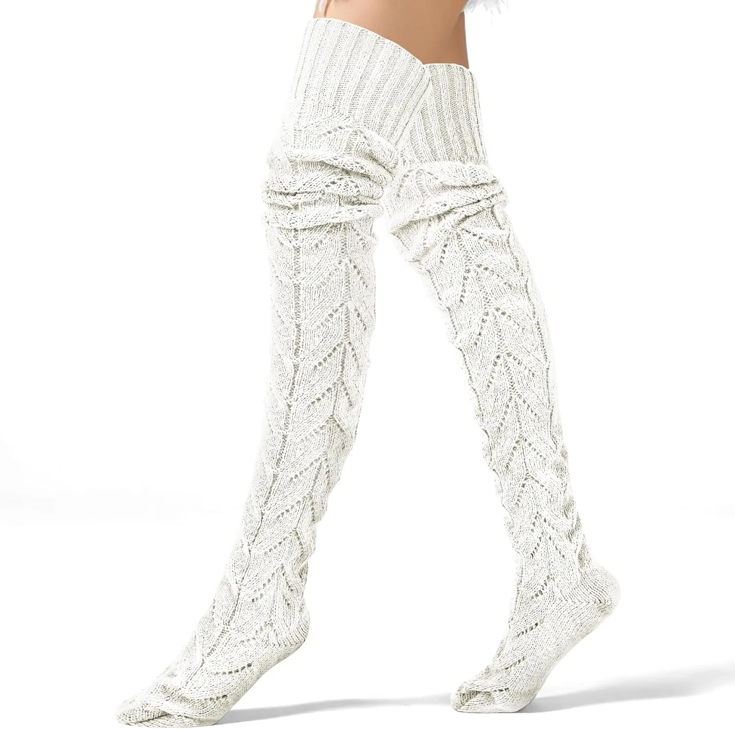 VIBILIA Women's Thigh High Socks Cable Knit Winter Boot Socks Over the Knee Extra Long Leg Warmers