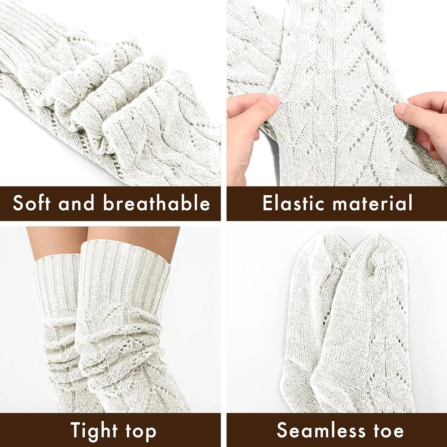 VIBILIA Women's Thigh High Socks Cable Knit Winter Boot Socks Over the Knee Extra Long Leg Warmers