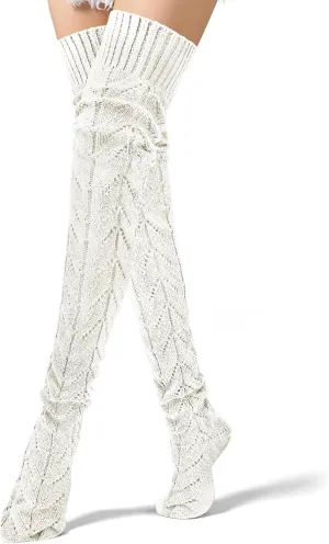 VIBILIA Women's Thigh High Socks Cable Knit Winter Boot Socks Over the Knee Extra Long Leg Warmers