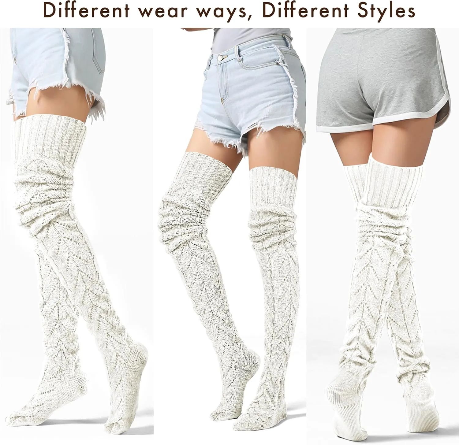 VIBILIA Women's Thigh High Socks Cable Knit Winter Boot Socks Over the Knee Extra Long Leg Warmers
