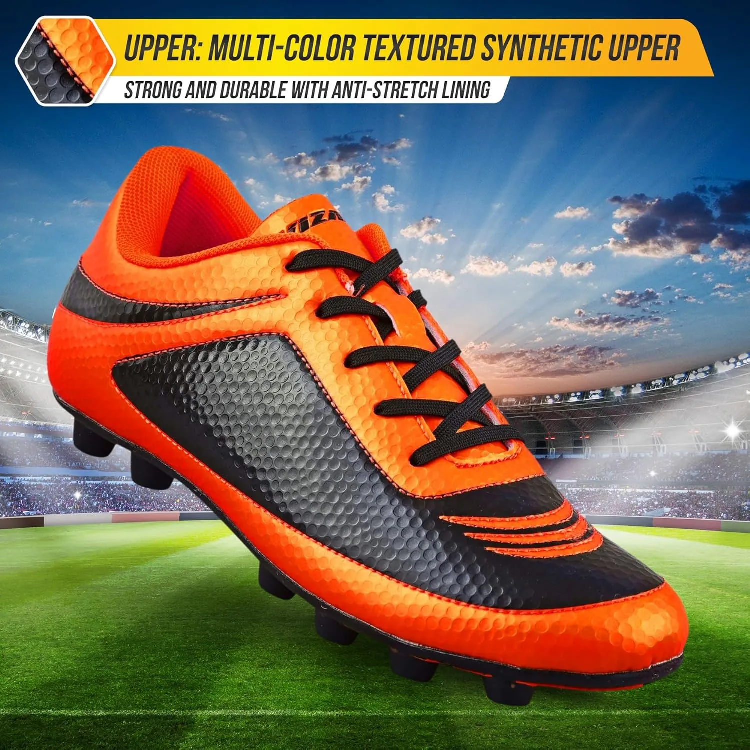 Vizari Infinity Firm Ground Boys Soccer Cleats | Durable Kids Soccer Shoes with Non-Slip Rubber Sole | Comfortable Boys & Girls Football Cleats for Outdoor Play