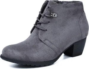 VJH confort Women's Ankle Boots,Lace-up Round Toe Comfortable Low Heel Dress Booties with Side Zipper