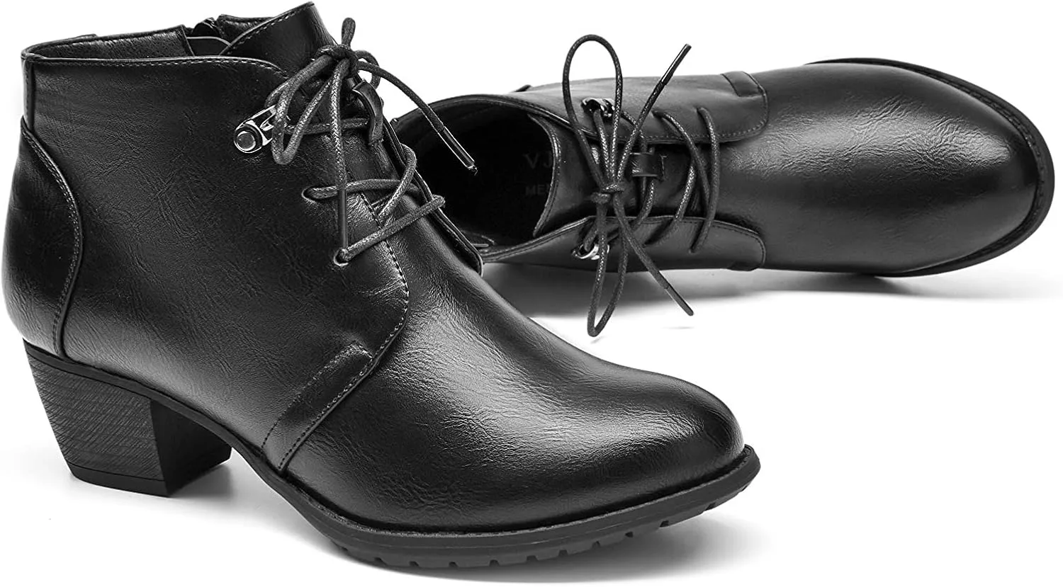VJH confort Women's Ankle Boots,Lace-up Round Toe Comfortable Low Heel Dress Booties with Side Zipper