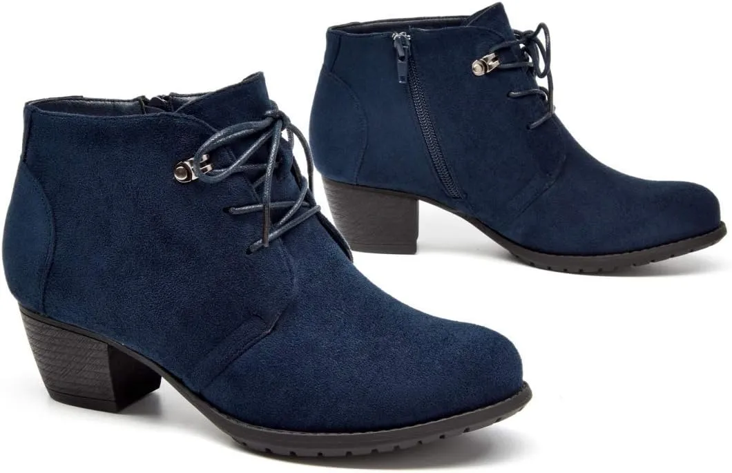 VJH confort Women's Ankle Boots,Lace-up Round Toe Comfortable Low Heel Dress Booties with Side Zipper
