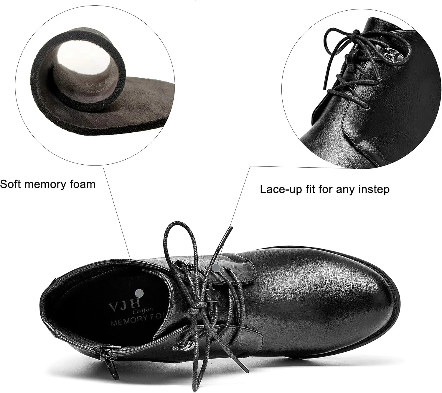 VJH confort Women's Ankle Boots,Lace-up Round Toe Comfortable Low Heel Dress Booties with Side Zipper