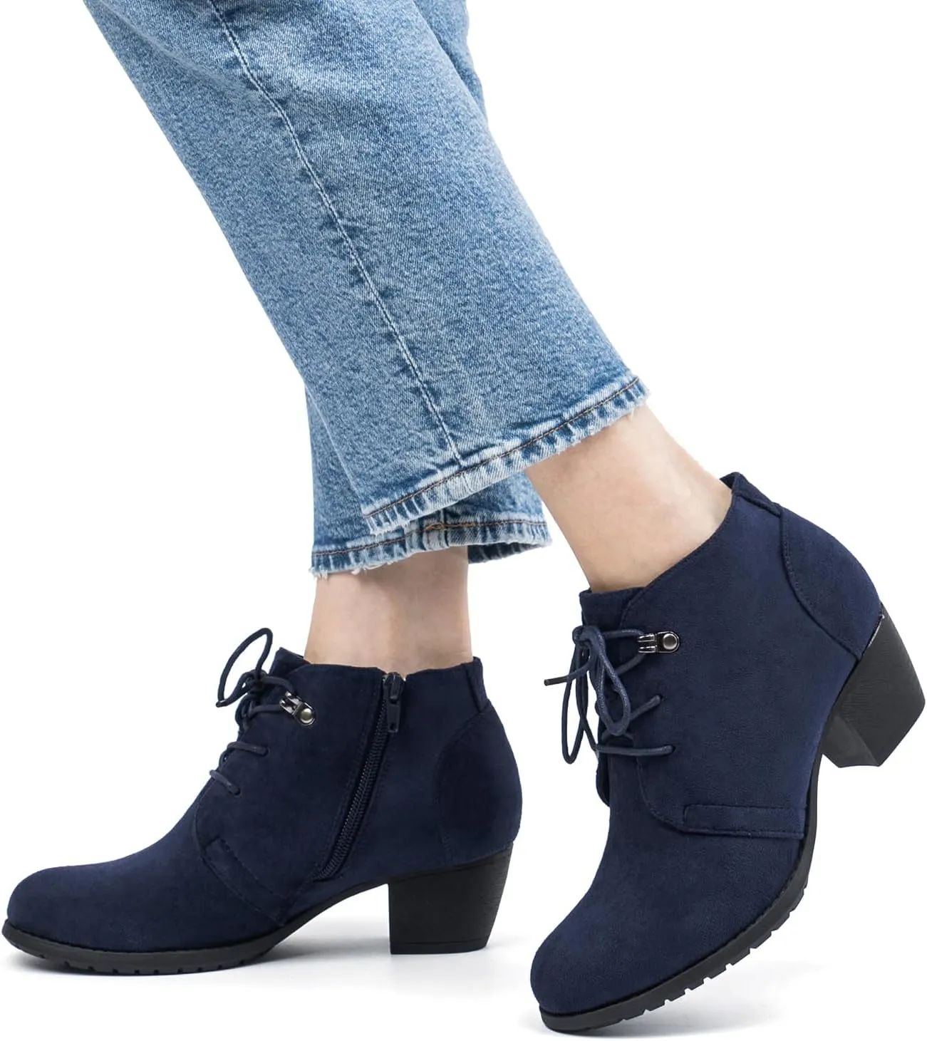 VJH confort Women's Ankle Boots,Lace-up Round Toe Comfortable Low Heel Dress Booties with Side Zipper