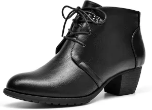 VJH confort Women's Ankle Boots,Lace-up Round Toe Comfortable Low Heel Dress Booties with Side Zipper