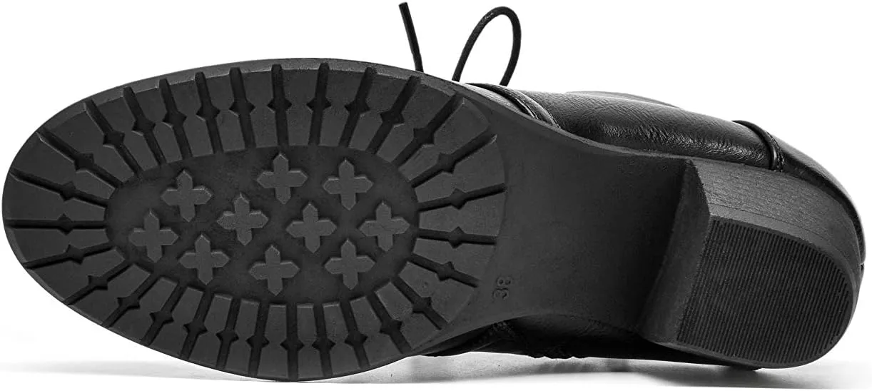 VJH confort Women's Ankle Boots,Lace-up Round Toe Comfortable Low Heel Dress Booties with Side Zipper