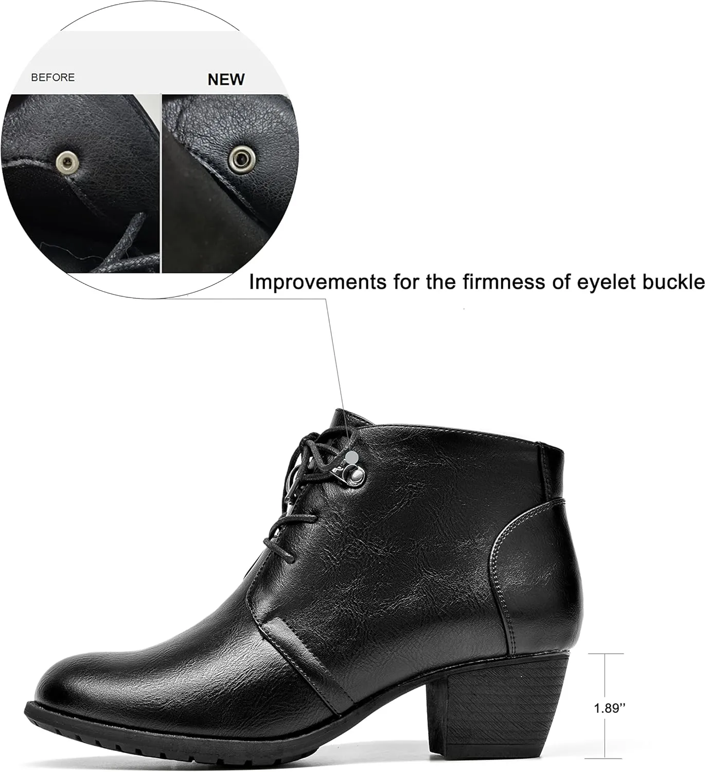 VJH confort Women's Ankle Boots,Lace-up Round Toe Comfortable Low Heel Dress Booties with Side Zipper