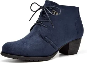 VJH confort Women's Ankle Boots,Lace-up Round Toe Comfortable Low Heel Dress Booties with Side Zipper