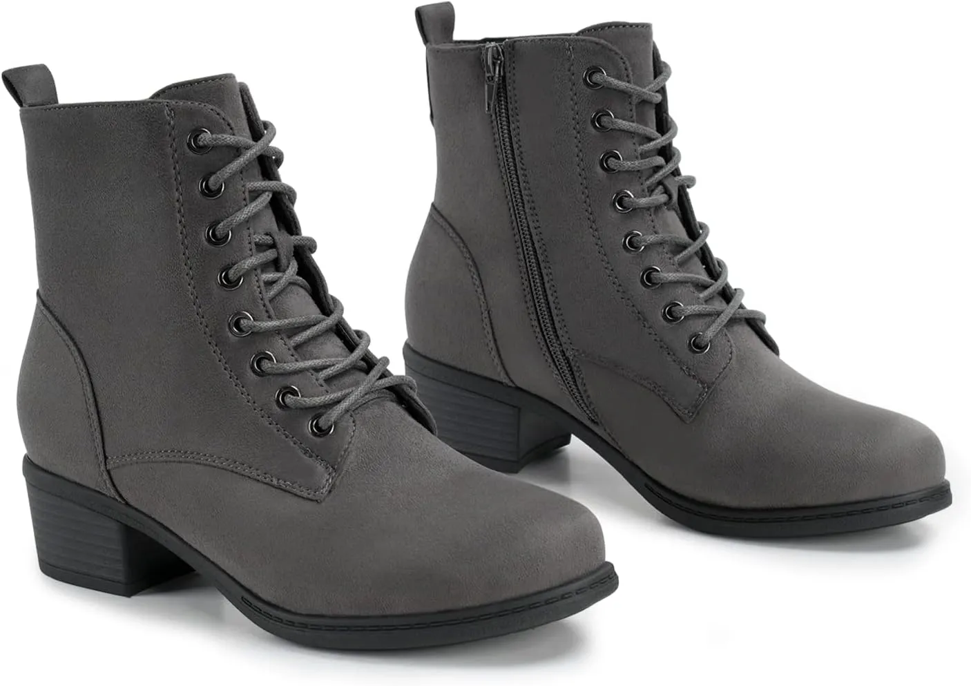 VJH confort Women's Fashion Ankle Boots Low Heels Chunky Lace-up Combat Bootie with Side Zipper
