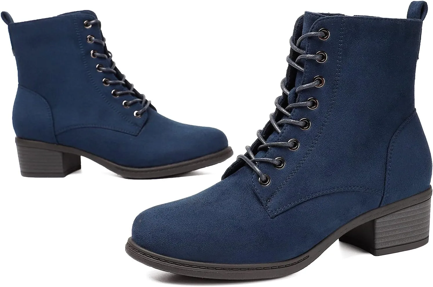 VJH confort Women's Fashion Ankle Boots Low Heels Chunky Lace-up Combat Bootie with Side Zipper