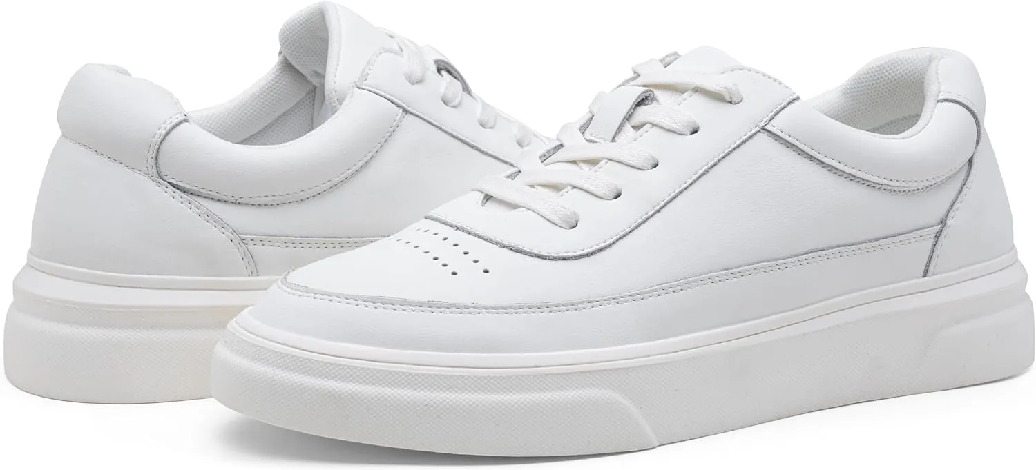 Vostey Men's Fashion Sneakers Leather White Shoes for Men Comfortable Mens Casual Shoes