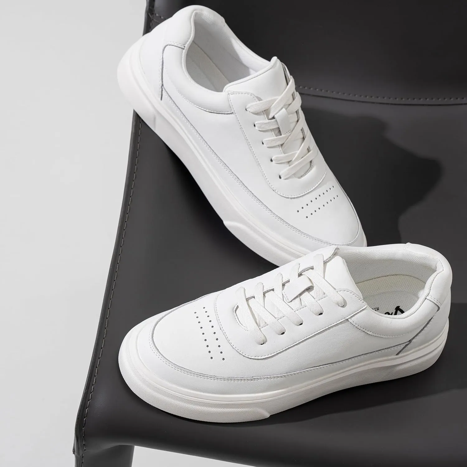 Vostey Men's Fashion Sneakers Leather White Shoes for Men Comfortable Mens Casual Shoes