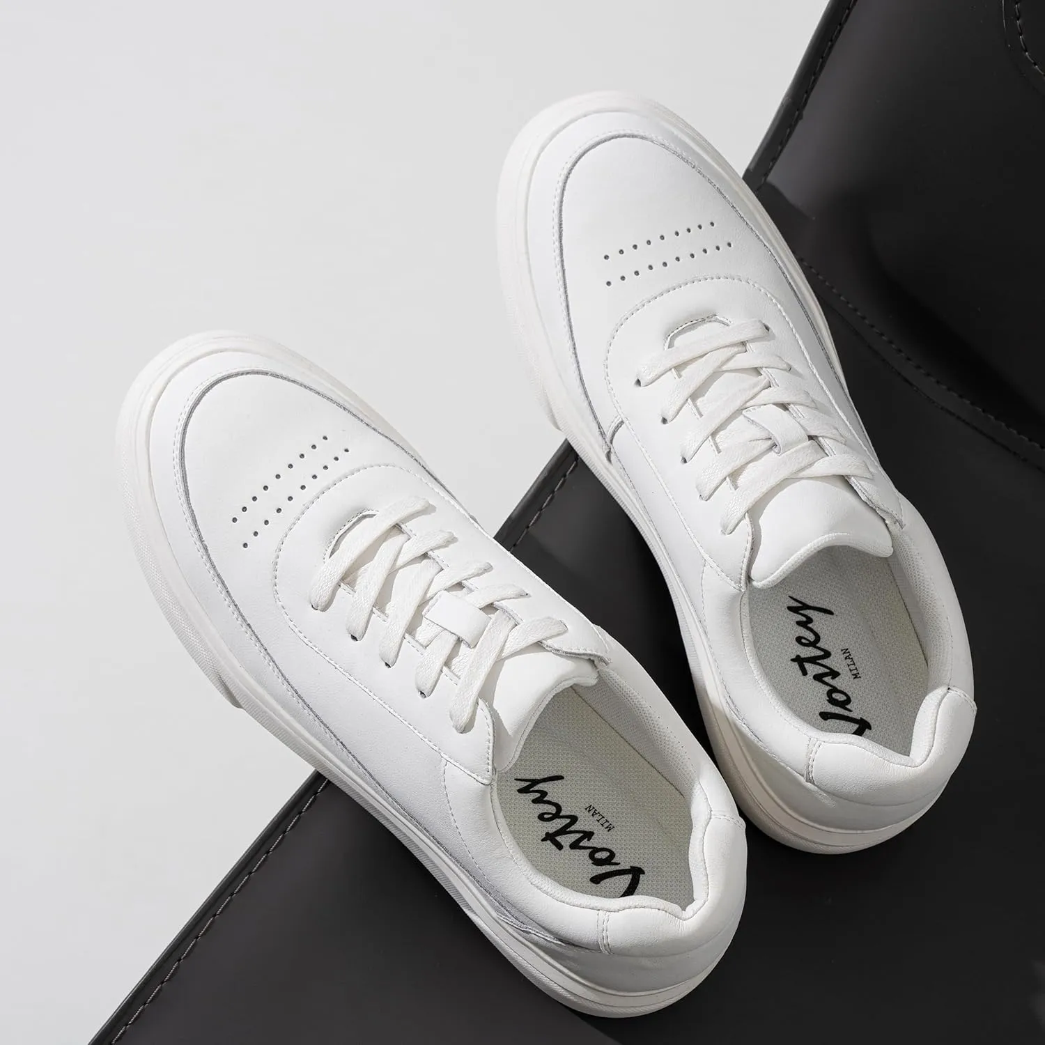 Vostey Men's Fashion Sneakers Leather White Shoes for Men Comfortable Mens Casual Shoes