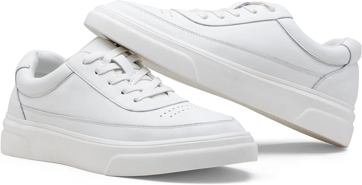 Vostey Men's Fashion Sneakers Leather White Shoes for Men Comfortable Mens Casual Shoes