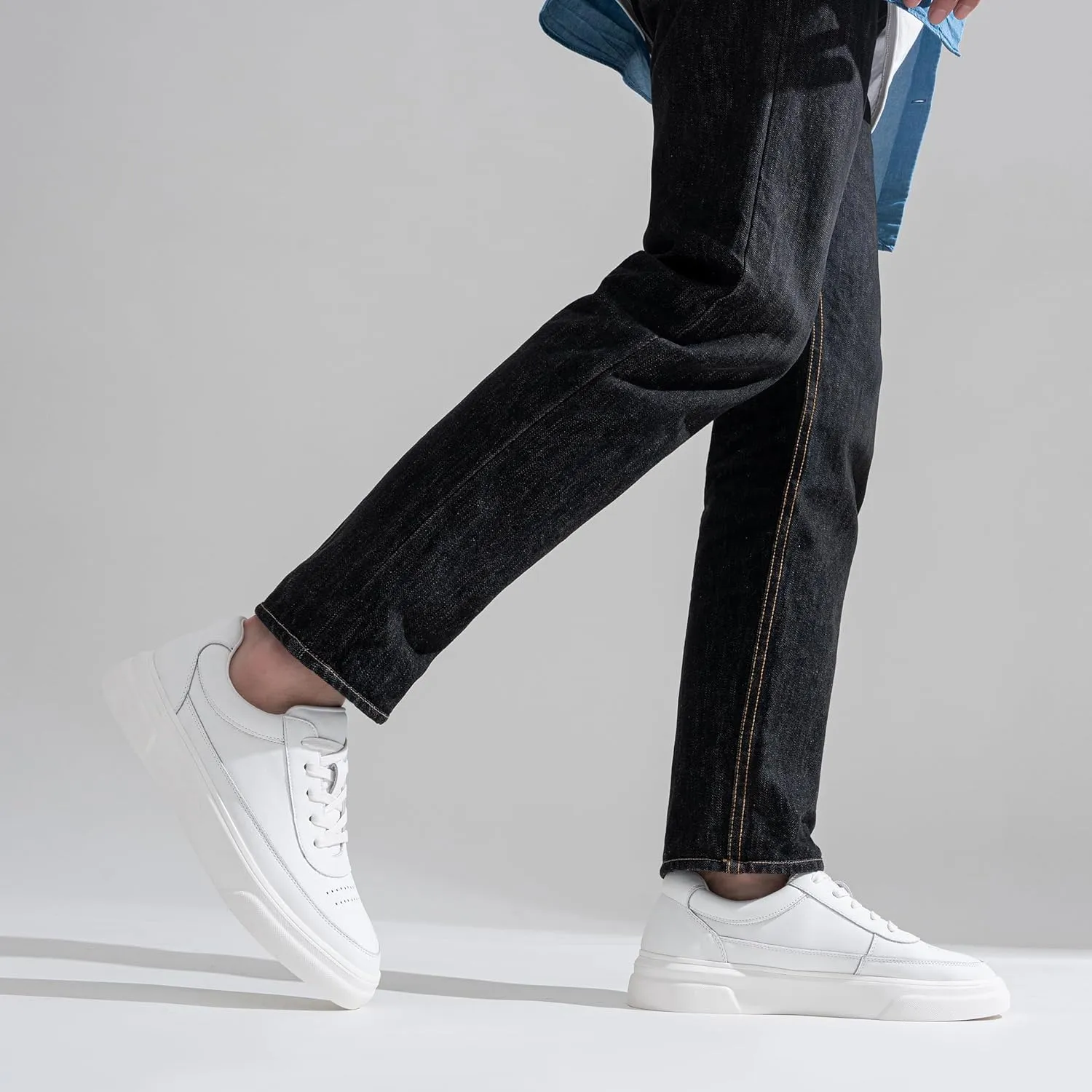 Vostey Men's Fashion Sneakers Leather White Shoes for Men Comfortable Mens Casual Shoes