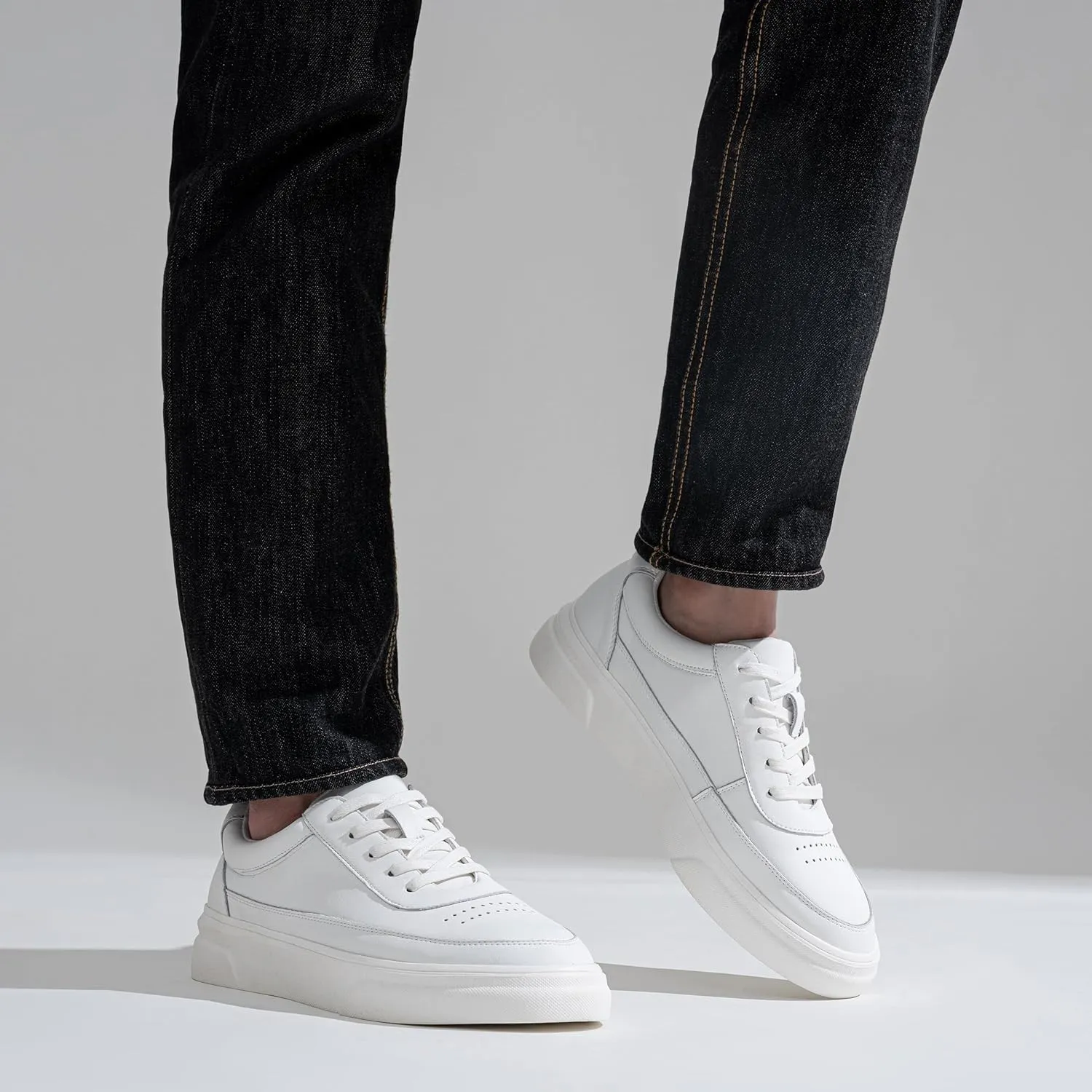 Vostey Men's Fashion Sneakers Leather White Shoes for Men Comfortable Mens Casual Shoes