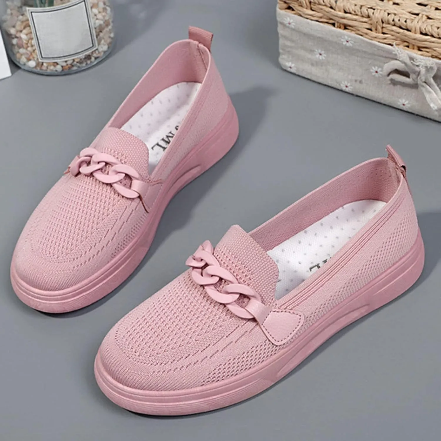 Walking Shoes for Women Flat Loafers Knitted Mesh Breathable Lightweight Walking Loafers Soft Sneakers Sole Casual Daily Shoes
