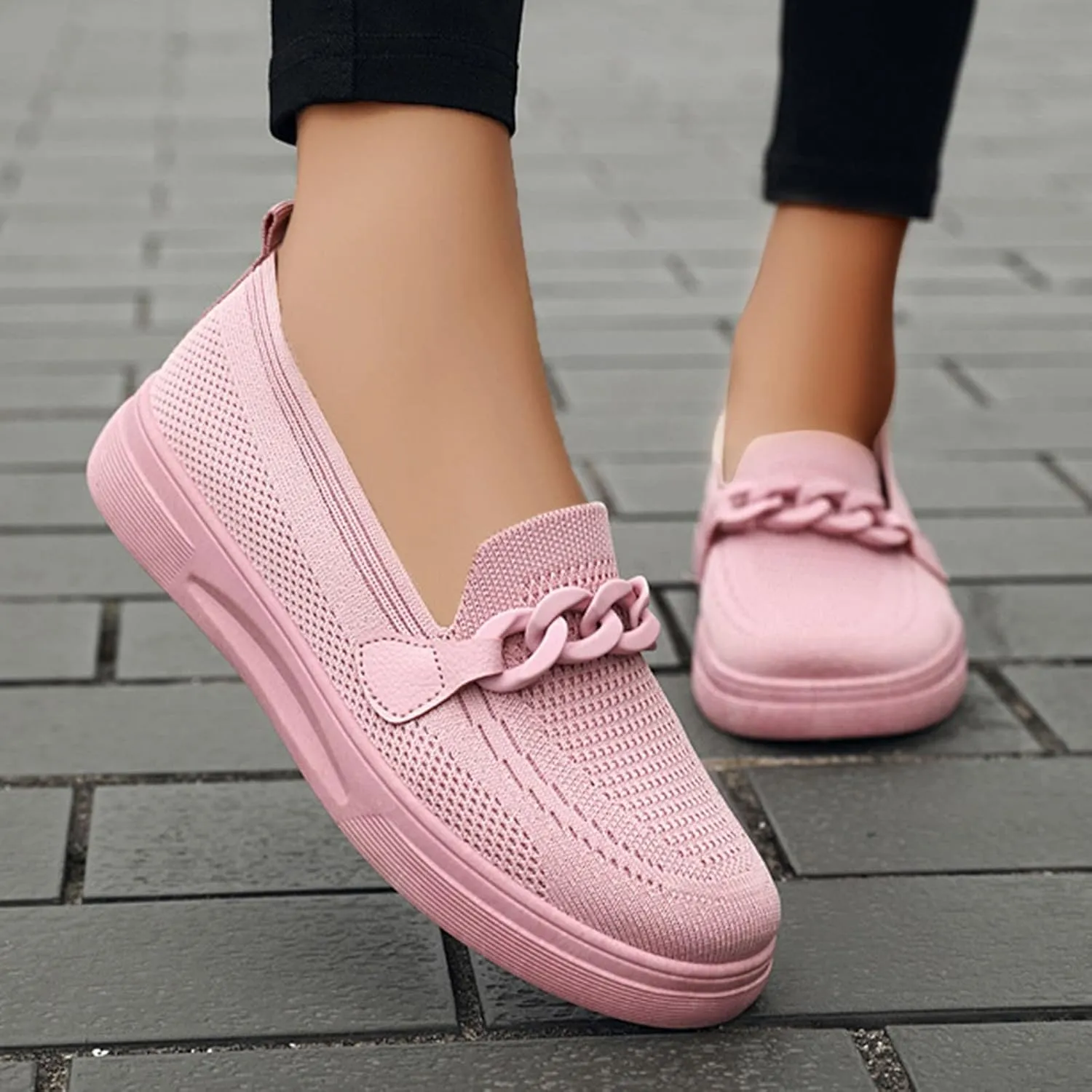Walking Shoes for Women Flat Loafers Knitted Mesh Breathable Lightweight Walking Loafers Soft Sneakers Sole Casual Daily Shoes