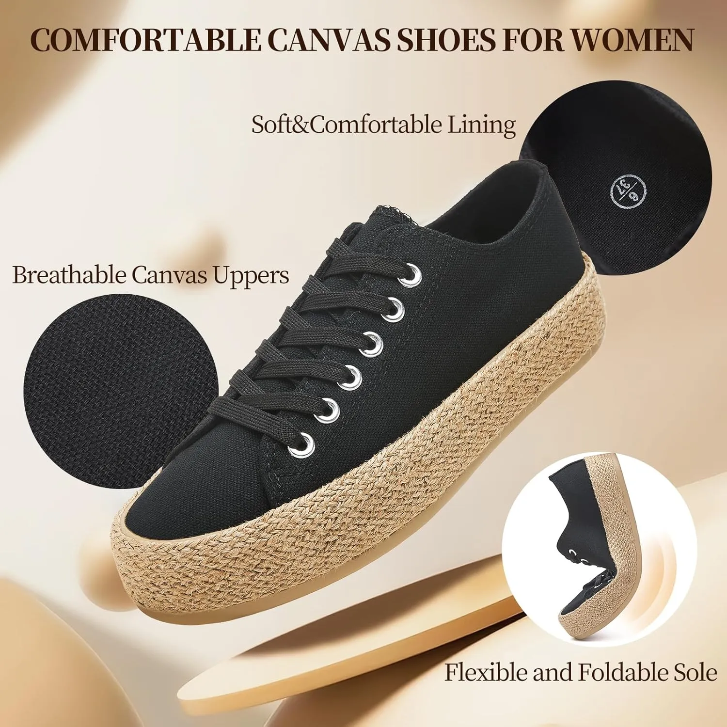 Waluzs Canvas Shoes for Women White Platform Sneakers Low Top Lace Up Tennis Shoes Comfortable Casual Walking Shoes